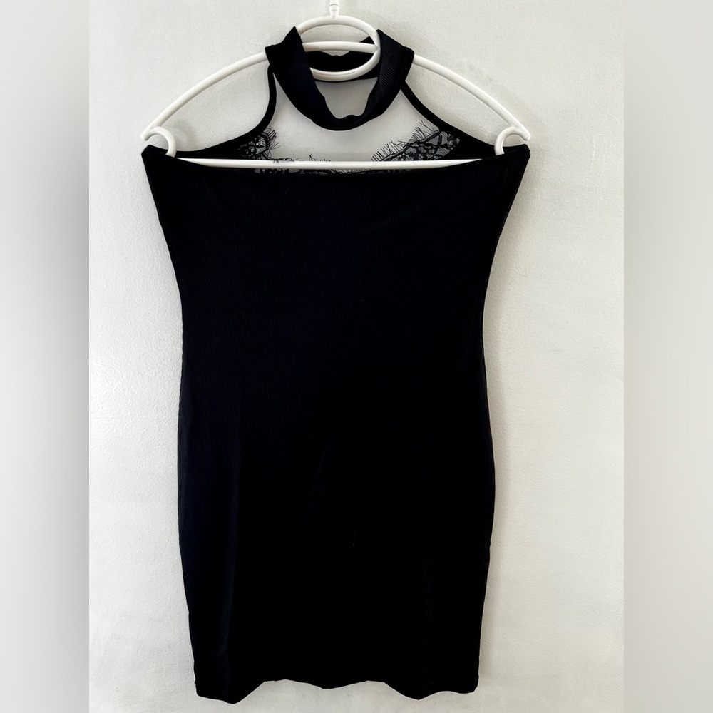 Lace Trim Halter Dress Black Short Dress Shein New - Picture 7 of 10